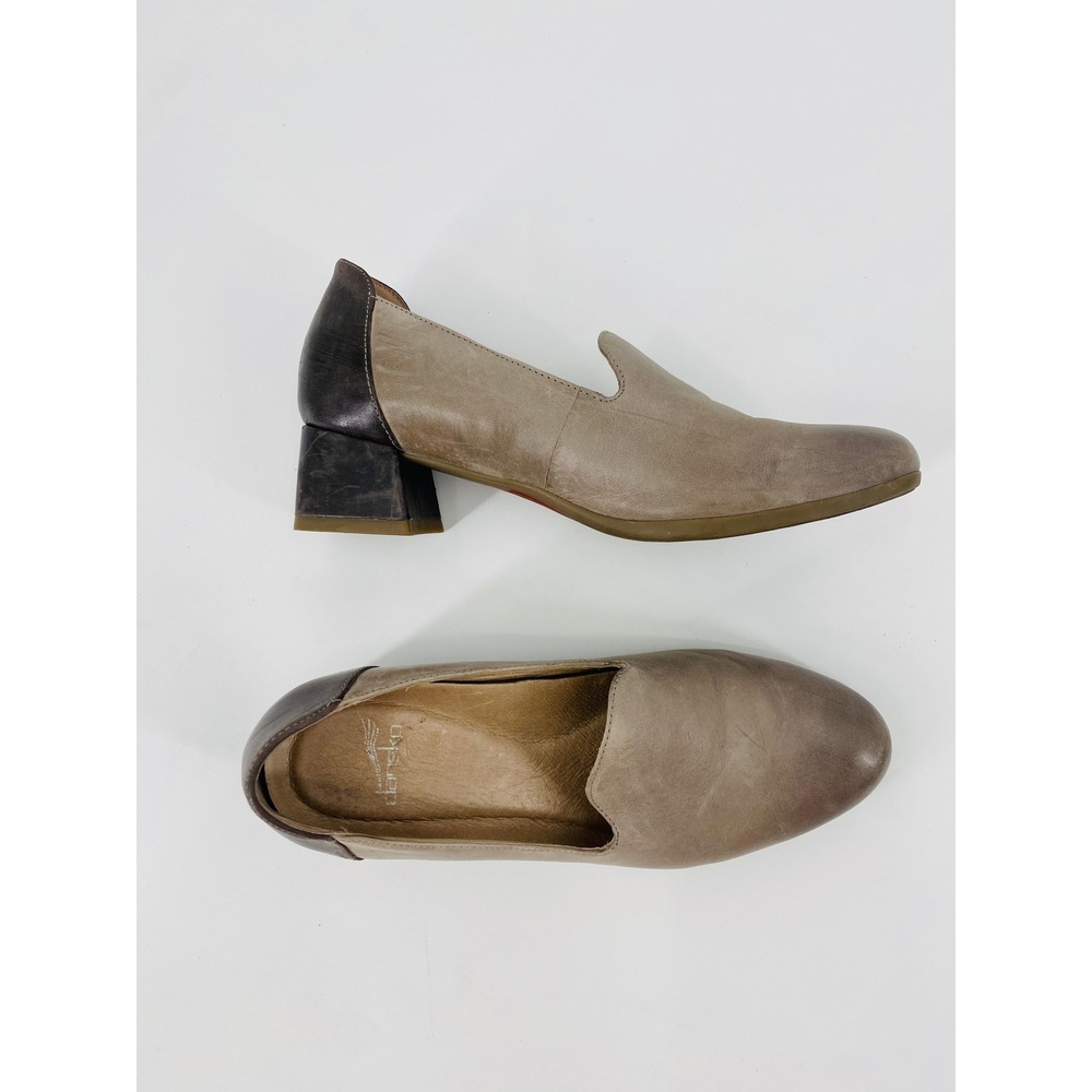 Dansko Pumps Women 37 Taupe Leather Block Heel Loafer